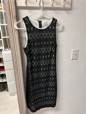 Bisou Bisou Black Lace Overlay Midi Dress with Lining